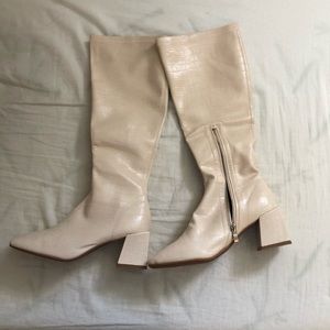 Croc embossed knee high boots